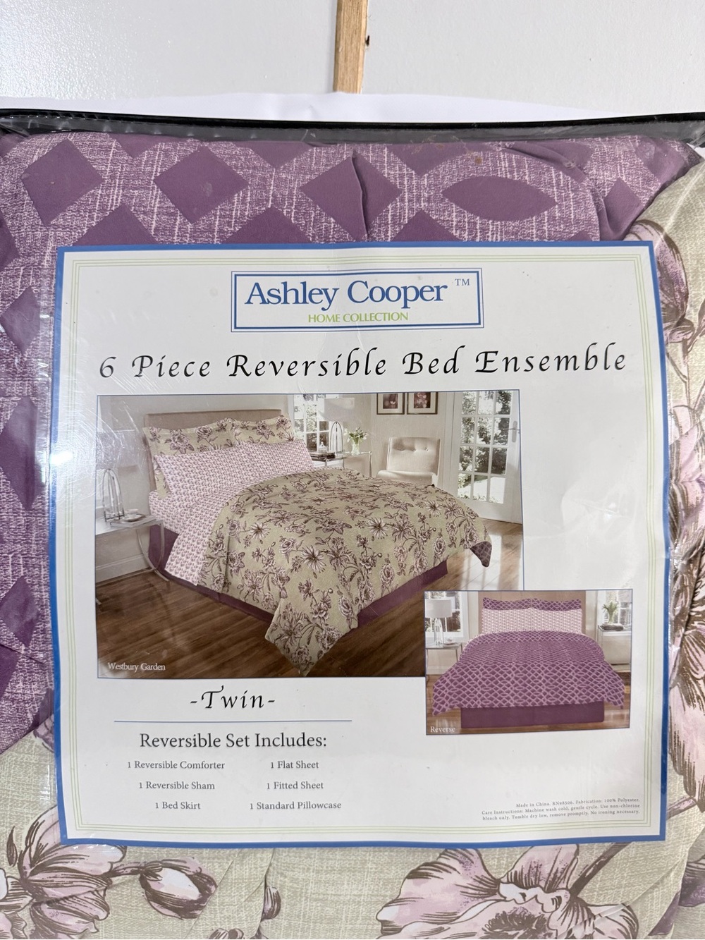 Ashley Cooper Purple Floral Reversible Comforter Set